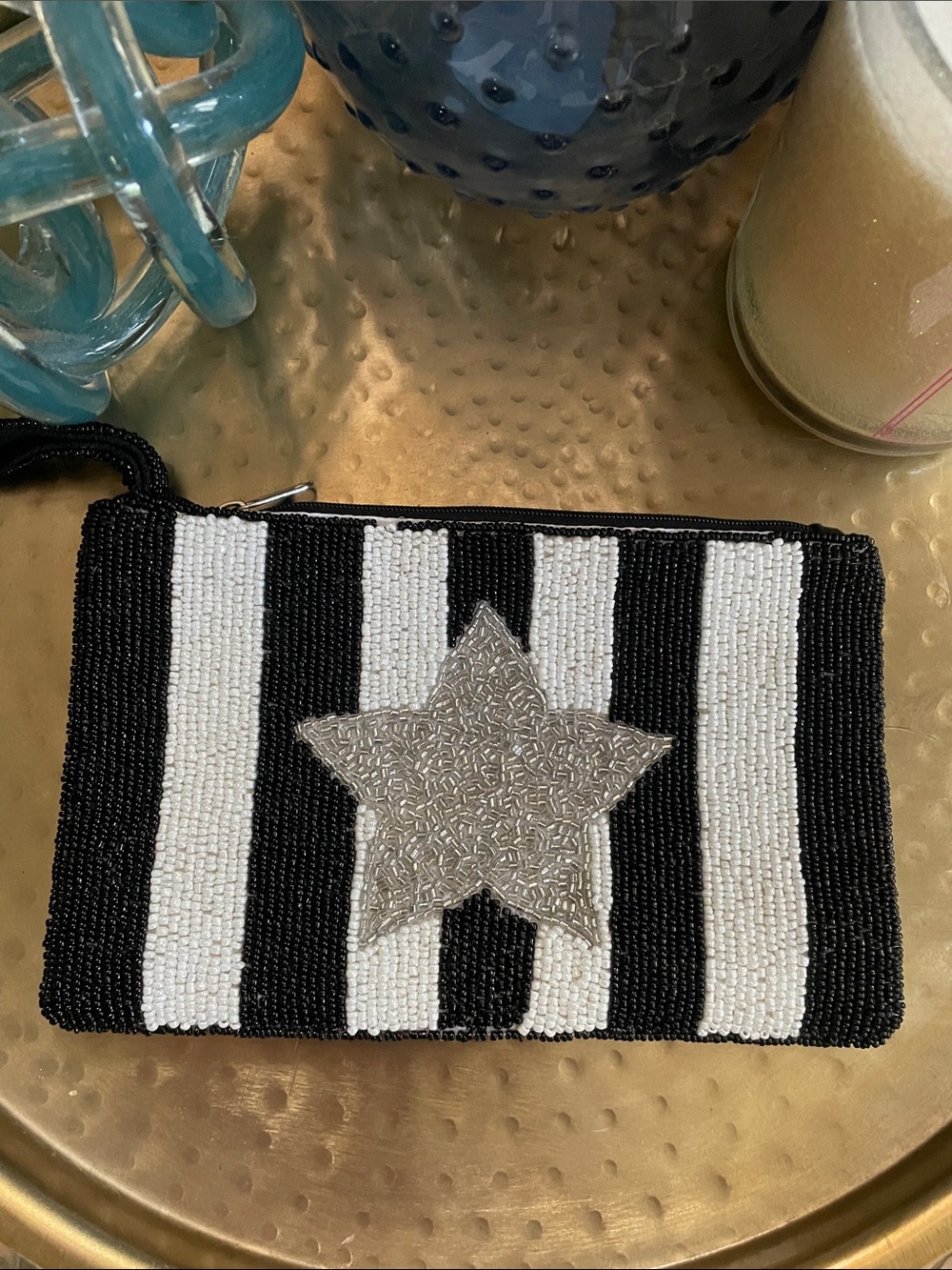 BOUTIQUE Black & White Beaded Stripe Wristlet with Silver Star - Picture 3 of 10